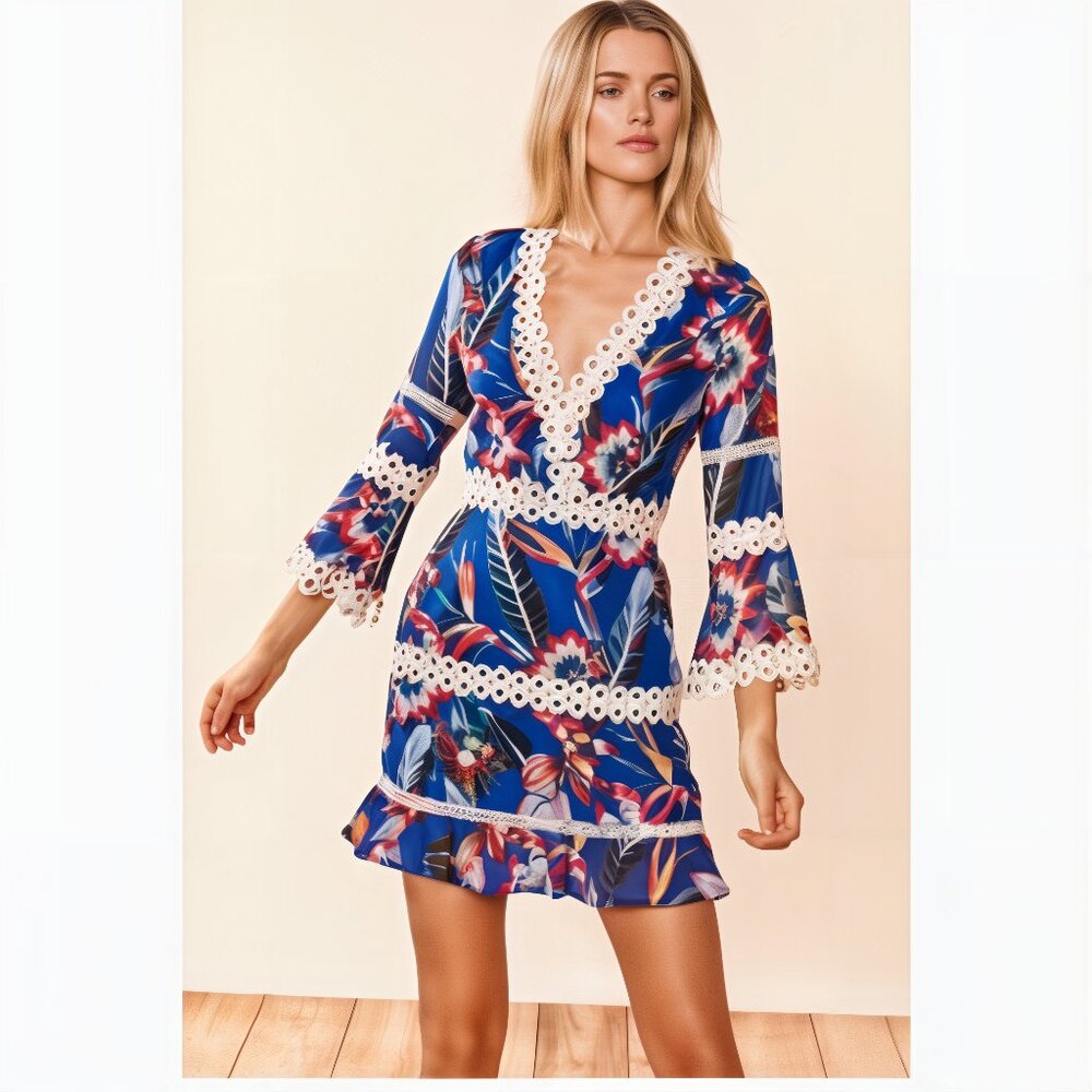 Red Carter Eyelet Lace Bell-Sleeve Cover-Up - Size S (FITS XS)
